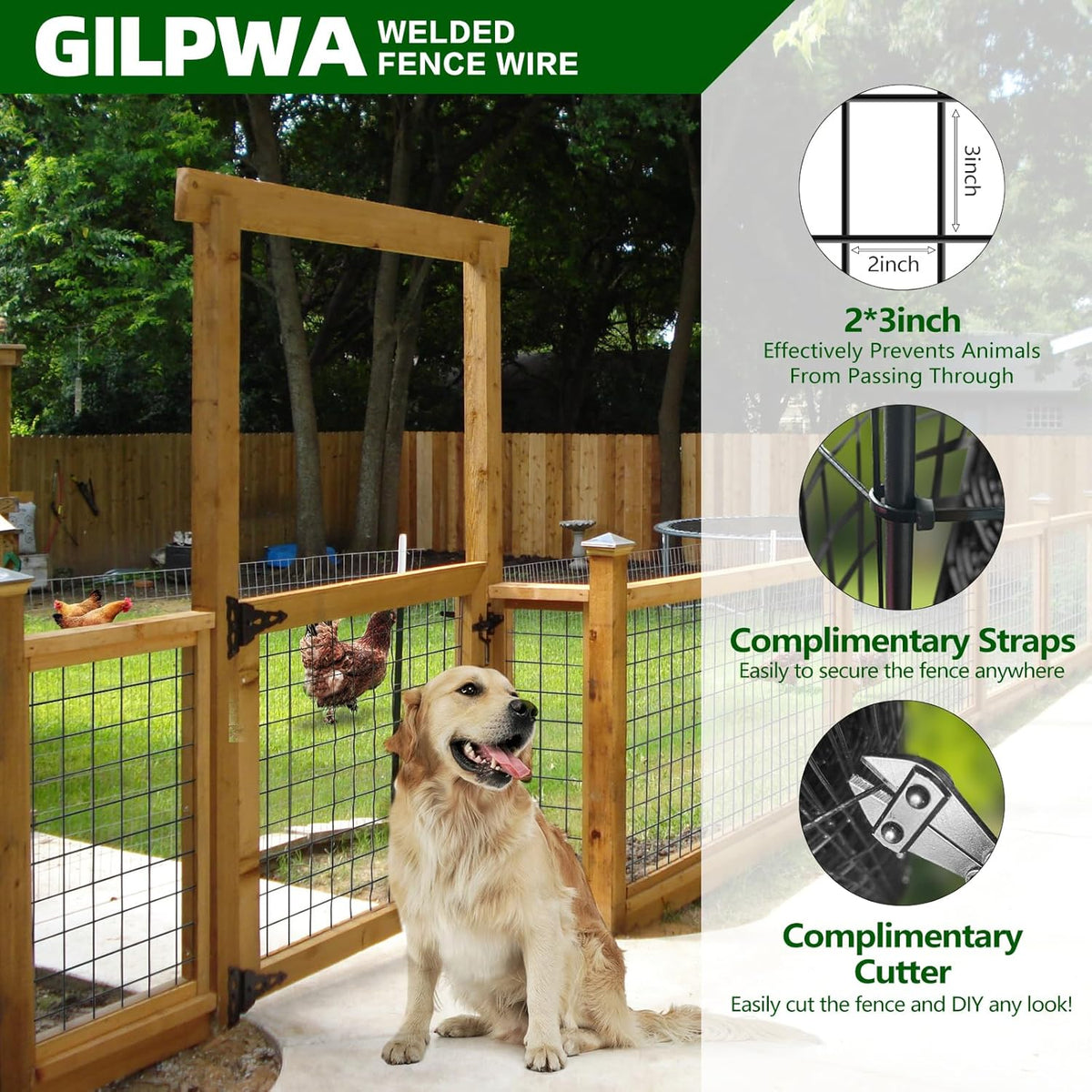 Welded Wire Fence, 50ft(L) x 48inch(H) Garden Fence for Dog, 2 Inch x 3 Inch 16GA Fencing for