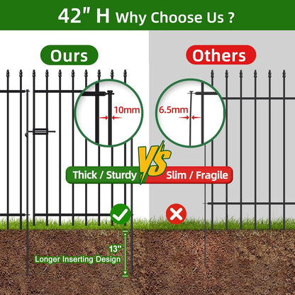 Metal Garden Fence with Gate 42 in H x 11.5 ft L, 1 Gate + 4 Panels Border Fence Panels Animal