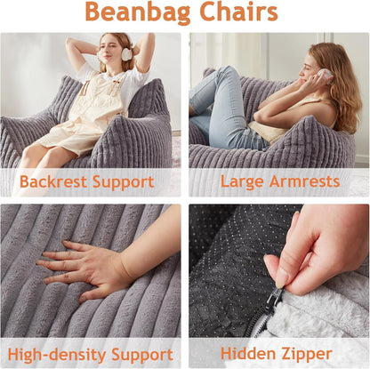 Giant Bean Bag Chairs for Adults with Filling Plush Fluffy Bean Bag Chairs for Teens with Armrests