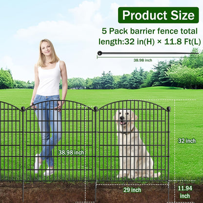 Decorative Garden Fence, 5 Panels - 32 in (H) x 11.8 ft (L) No Dig Dog Fence Outdoor for Yard