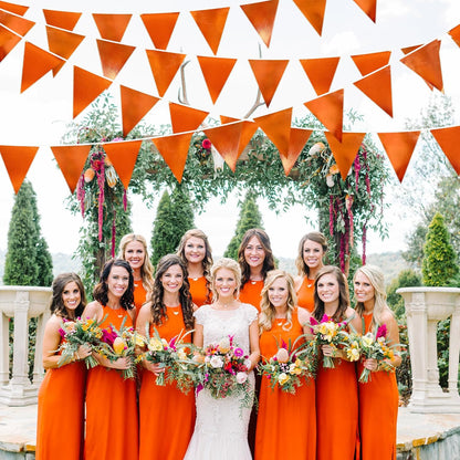 Orange Party Decorations Metallic Fabric Triangle Pennant Banner Flag Bunting Garland for Fall