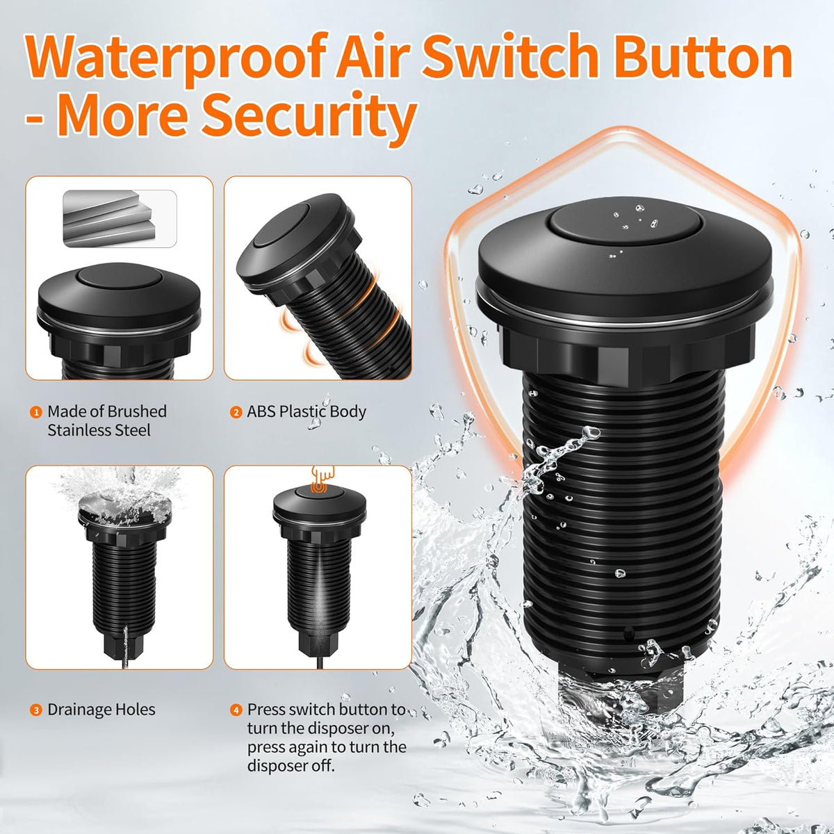 Joinfworld Garbage Disposal Air Switch Kit Waterproof Garbage Disposal Button Kit with Long Garbage