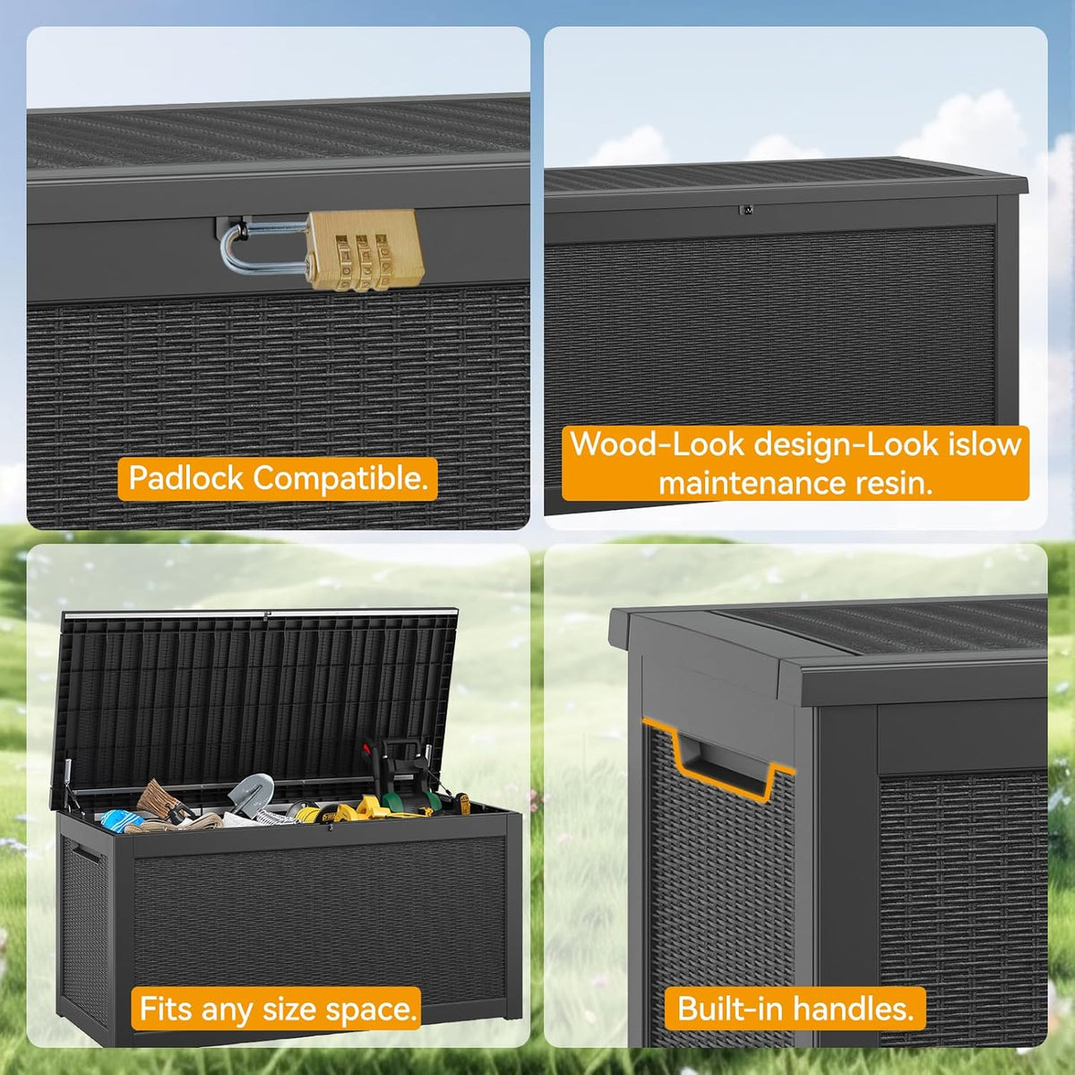 KAMABOKO 260 Gallon Outdoor Storage Box, Resin Deck Boxes Indoor and outdoor, Waterproof Storage