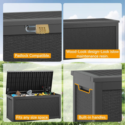 KAMABOKO 260 Gallon Outdoor Storage Box, Resin Deck Boxes Indoor and outdoor, Waterproof Storage
