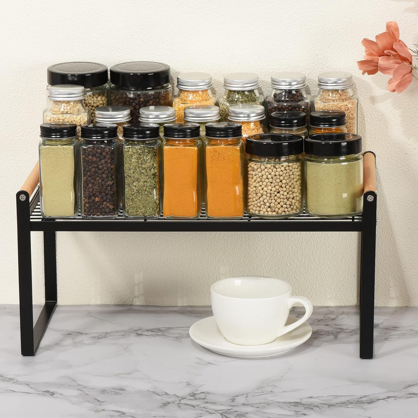 PATIKIL Kitchen Cabinet Shelf Organizer, Wood Counter Shelf Stackable Storage Shelf For Cupboard