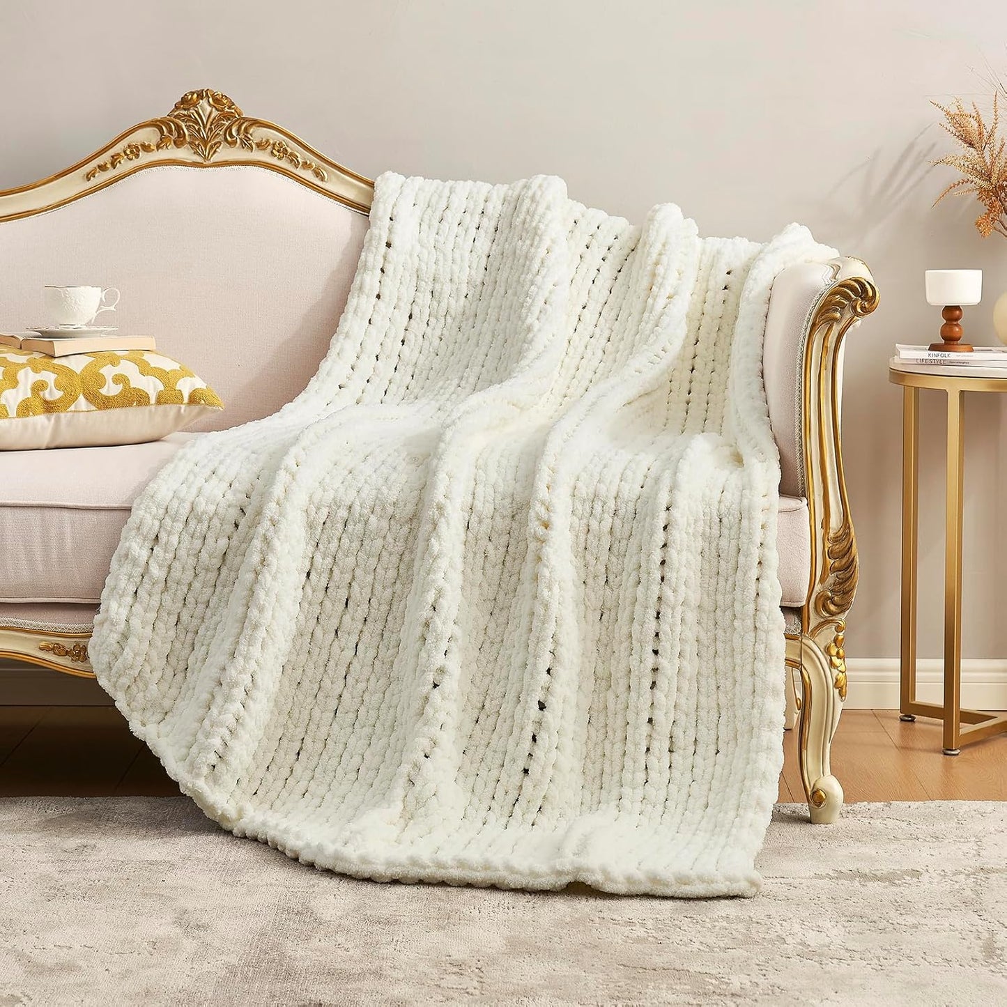 Amélie Home Chunky Knit Throw Blanket for Couch, Soft Chenille Crochet Blanket for Sofa, 50"x60"