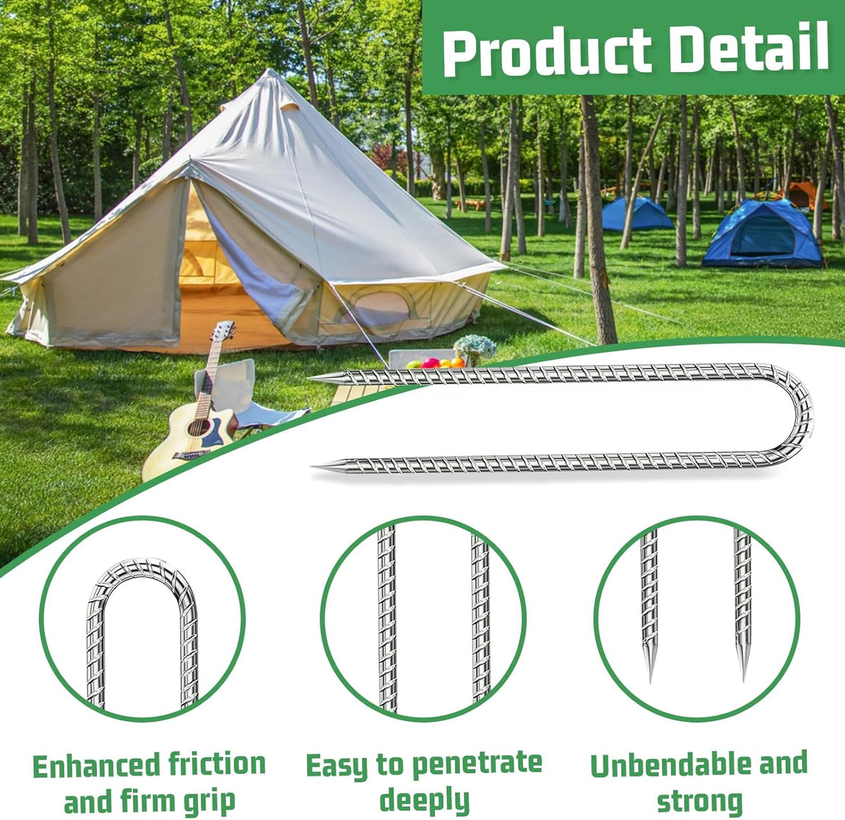 Rebar-Stakes-12-Inch, Ground Stakes Heavy Duty U-Hook Galvanized Anti-Rust Tent Stakes Heavy Duty