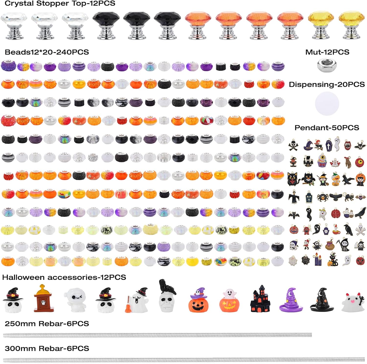 358PCS Halloween Beaded Garden Stakes, DIY Halloween Fairy Wand Garden Stake Decorative Kit with 12
