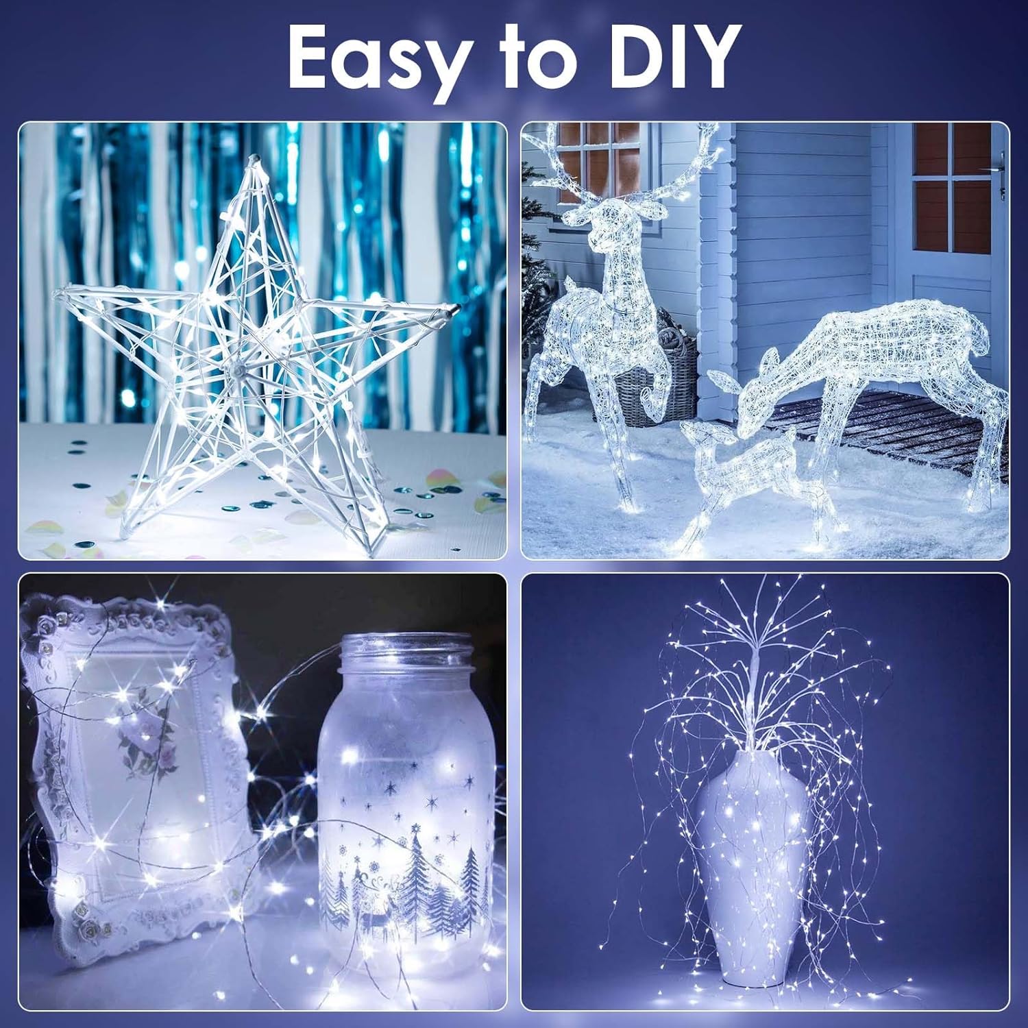 4-Pack Fairy Lights Battery Operated with Remote & Timer & 8 Modes, Waterproof 16 FT 50 LED String
