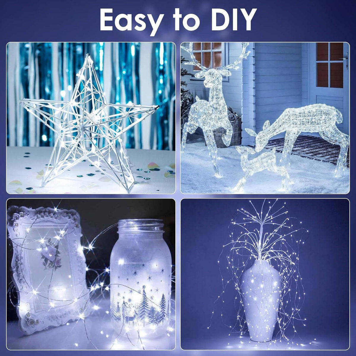 4-Pack Fairy Lights Battery Operated with Timer, Waterproof 16FT 50 LED String Lights Indoor