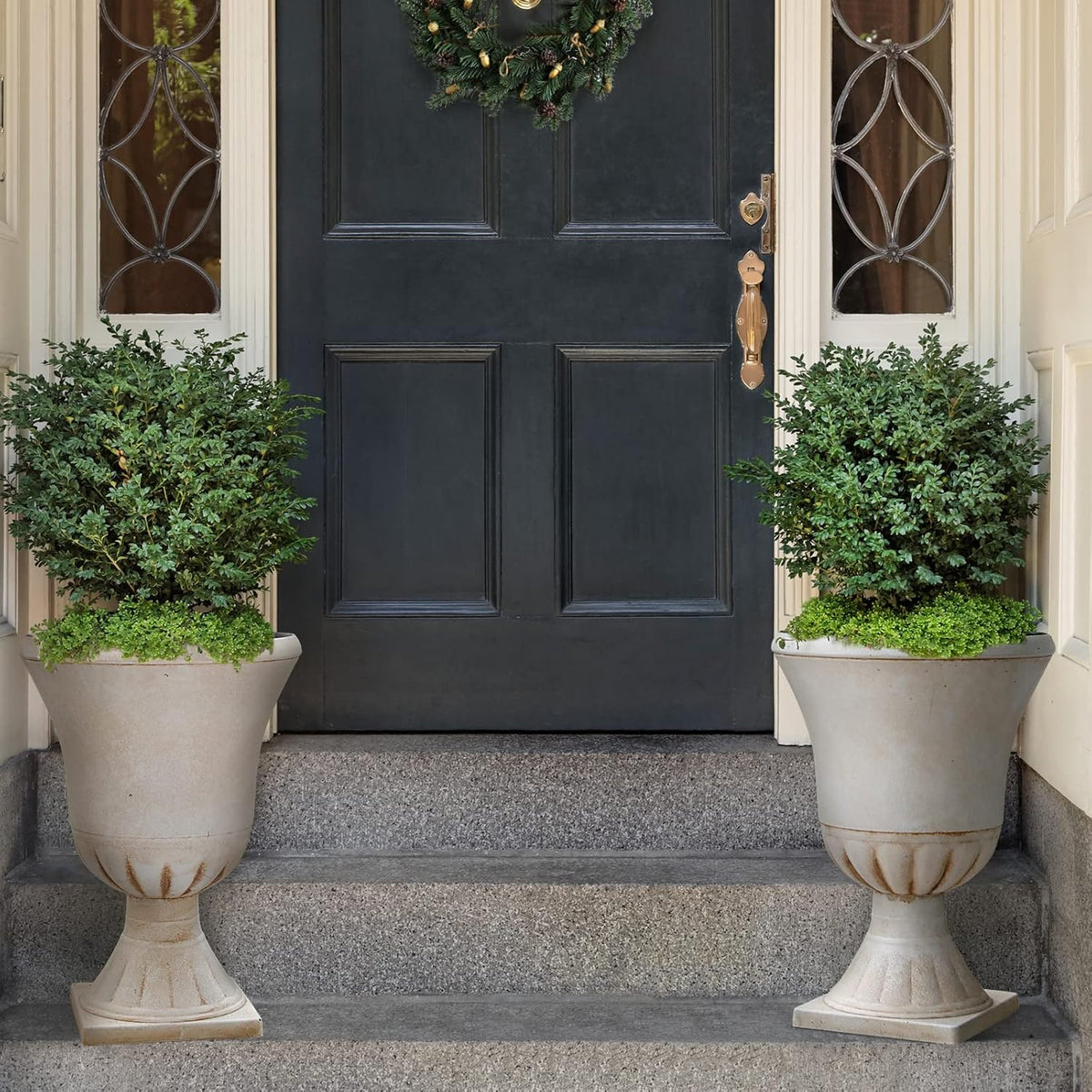 Worth Garden Plastic Urn Planters for Outdoor Plants, Tree 22'' Tall 2 Pack Round Classic Resin