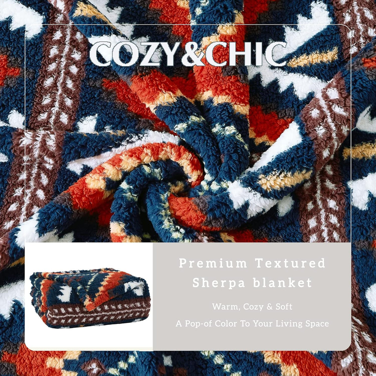 CASAAGUSTO Boho Sherpa Throw Blanket, Aztec King Size Blanket, Ultra Soft, Warm, Cozy, Plush, Thick