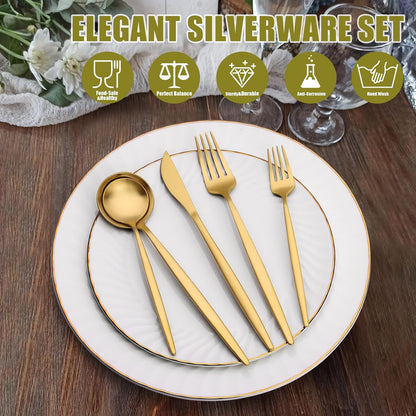 20 Piece Gold Silverware Set for 4, Terlulu Stainless Steel Flatware Set, Gold Cutlery Set Utensils