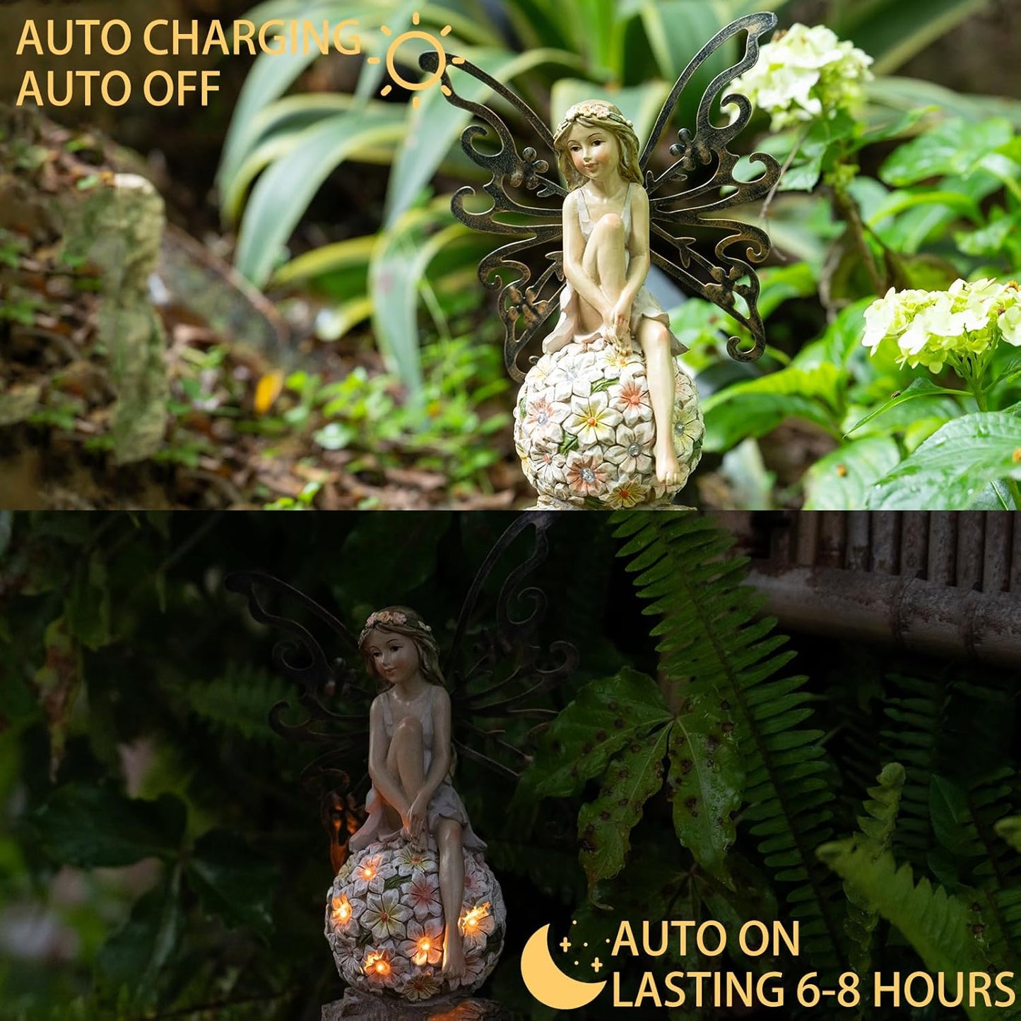 Flower Fairy Garden Decor,Garden Fairy Statues Outdoor,Solar Powered Outdoor Fairy Figurine