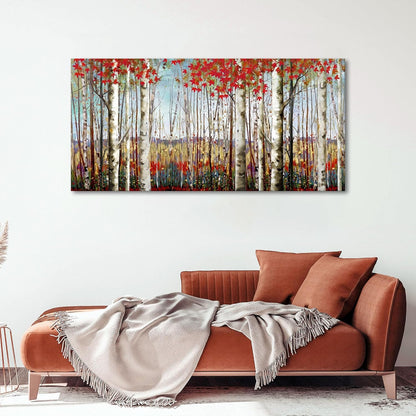 Canvas Wall Art for Living Room Bedroom Modern Wall Decor of Red Leaves White Birch Tree Forest