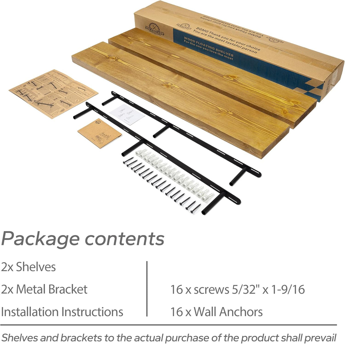 BGMG Wood Floating Shelves 48 inch Set of 2, Rustic Wooden Wall Mount Shelves for Living Room