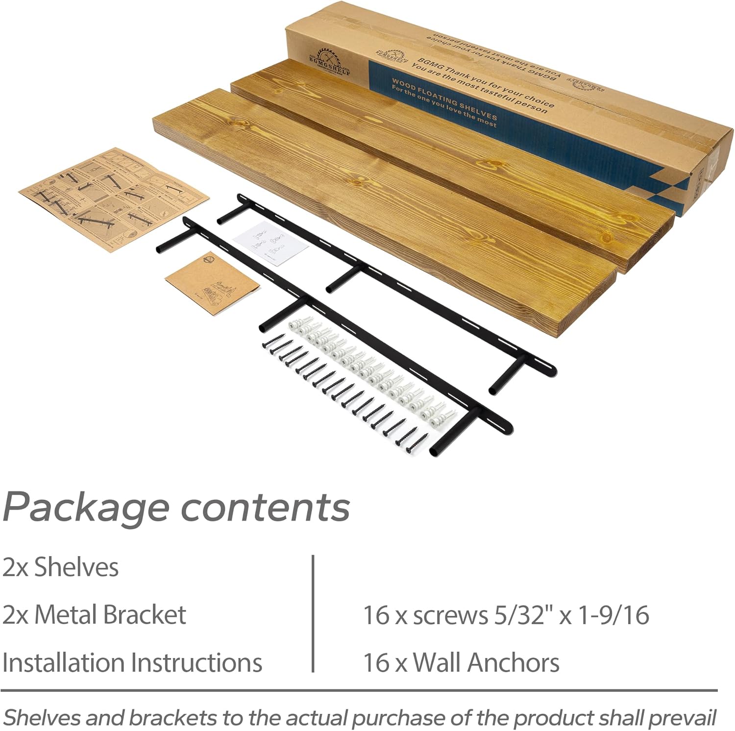BGMG Wood Floating Shelves 48 inch Set of 2, Rustic Wooden Wall Mount Shelves for Living Room