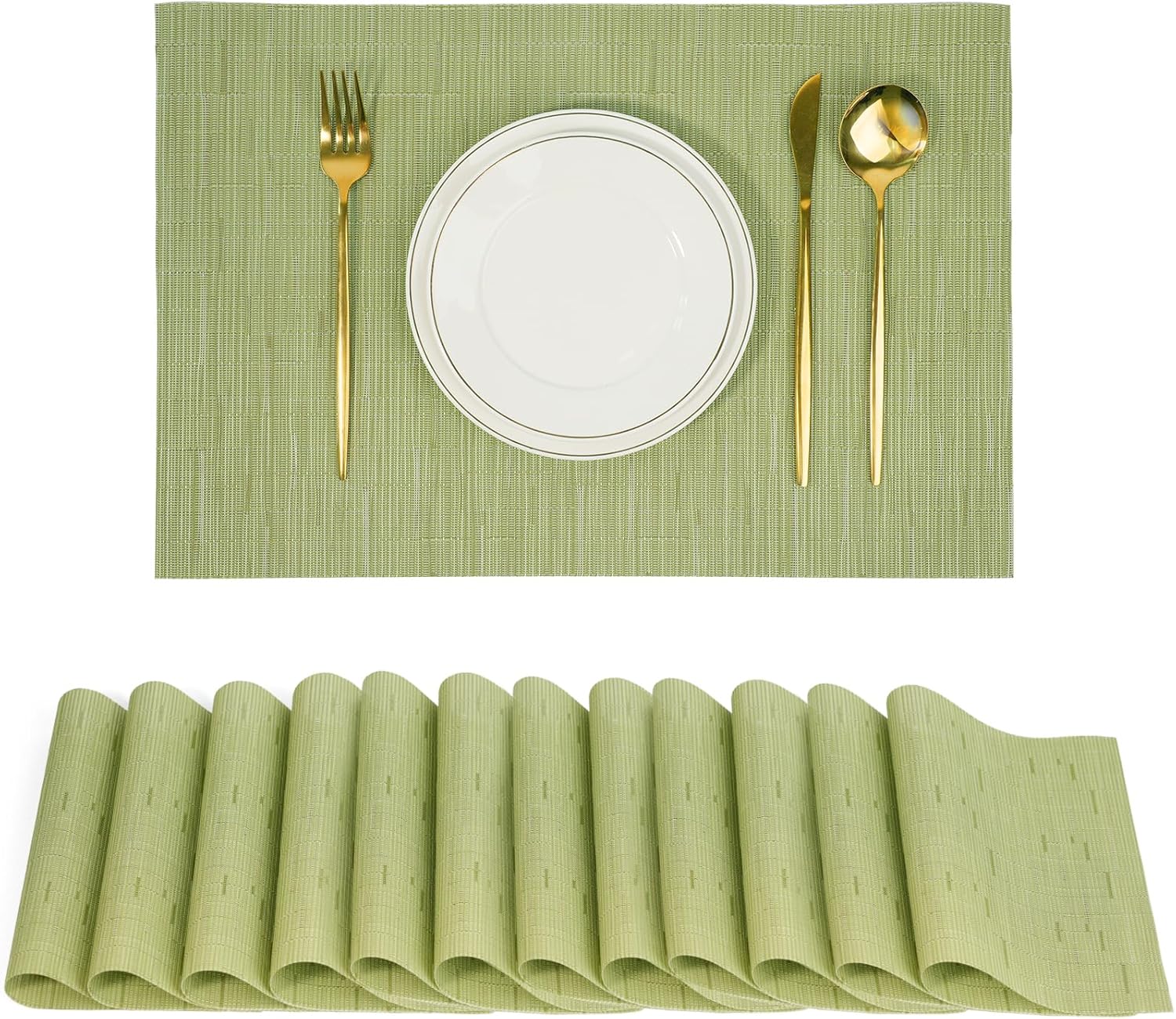 Placemats Set of 12，Non-Slip PVC Weave Table Mats Easy to Clean，Heat Resistant Place Mats for