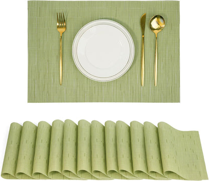 Placemats Set of 12，Non-Slip PVC Weave Table Mats Easy to Clean，Heat Resistant Place Mats for