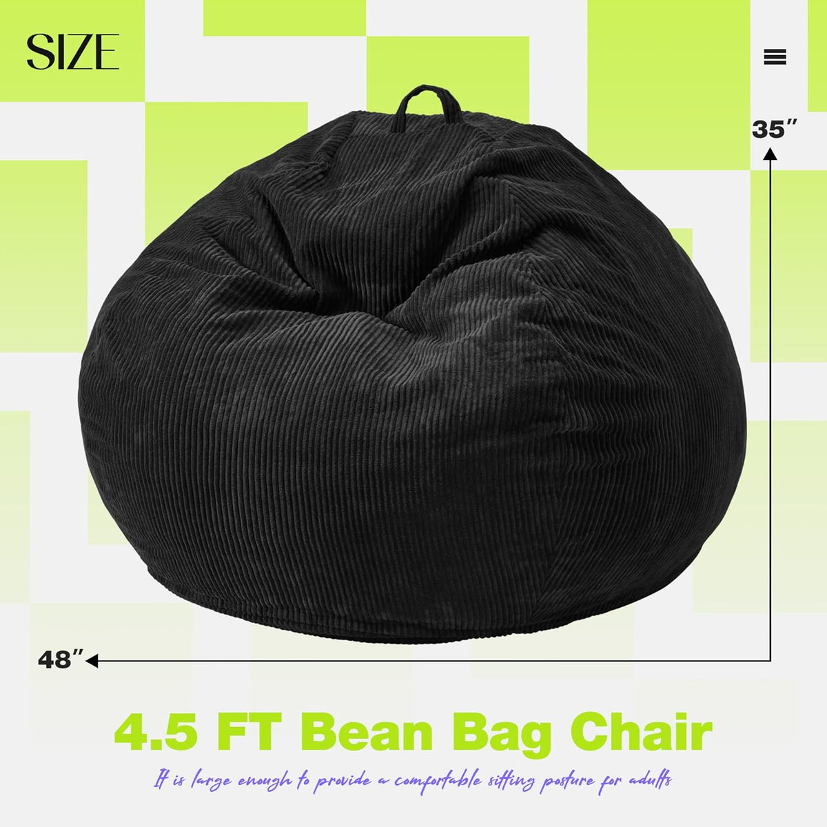 Hobestluk 4.5FT Bean Bag Chair Giant Bean Bag Chair with Filler Included Adult Bean Bag Chairs with