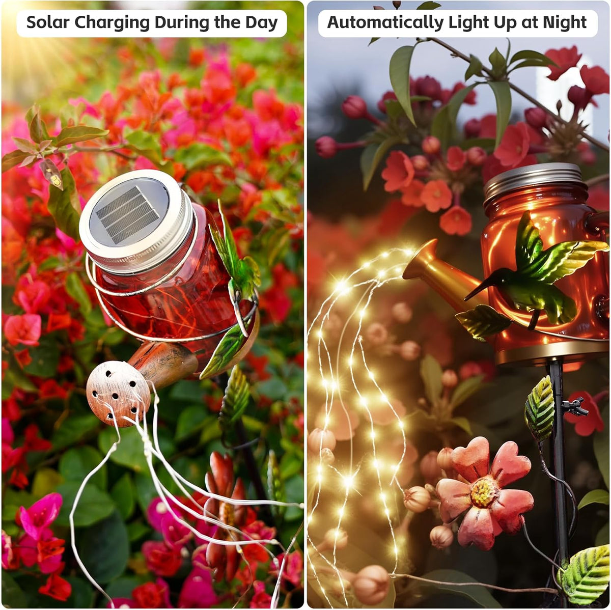 Solar Watering Can Light, Yard Outdoor Decor Lights, IP65 Waterproof, Hanging Hummingbird Garden