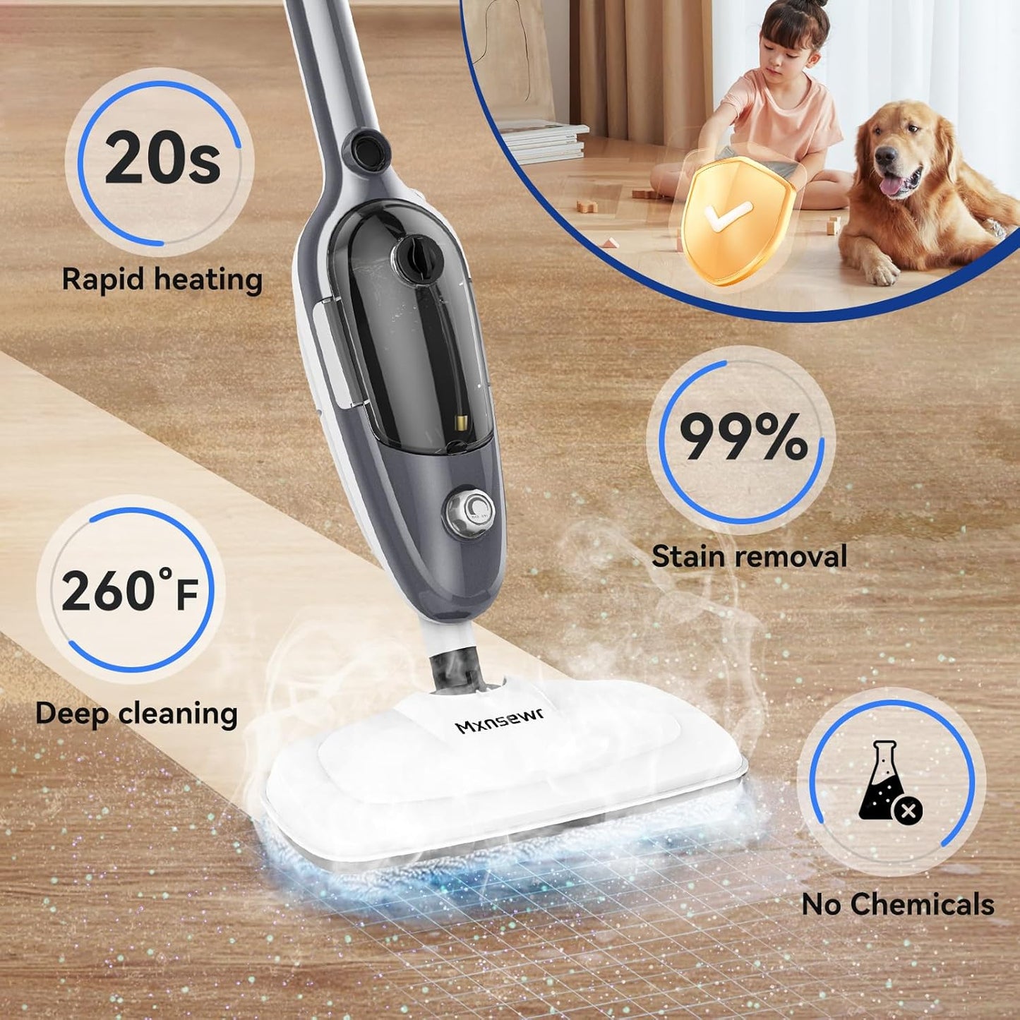 Steam Mop - All-in-one Powerful Handheld Steam Cleaner Detachable Floor Steamer with 11