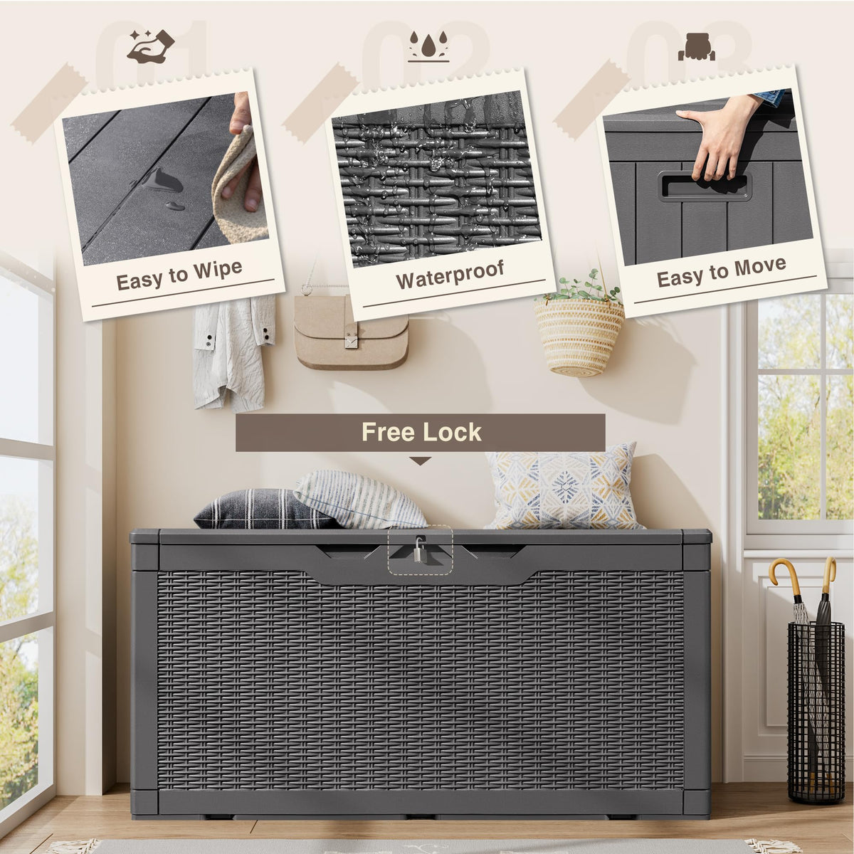 YESHOMY 100 Gal Plastic Storage Bins with Lid Stackable Box Organizers for Living Room, Office