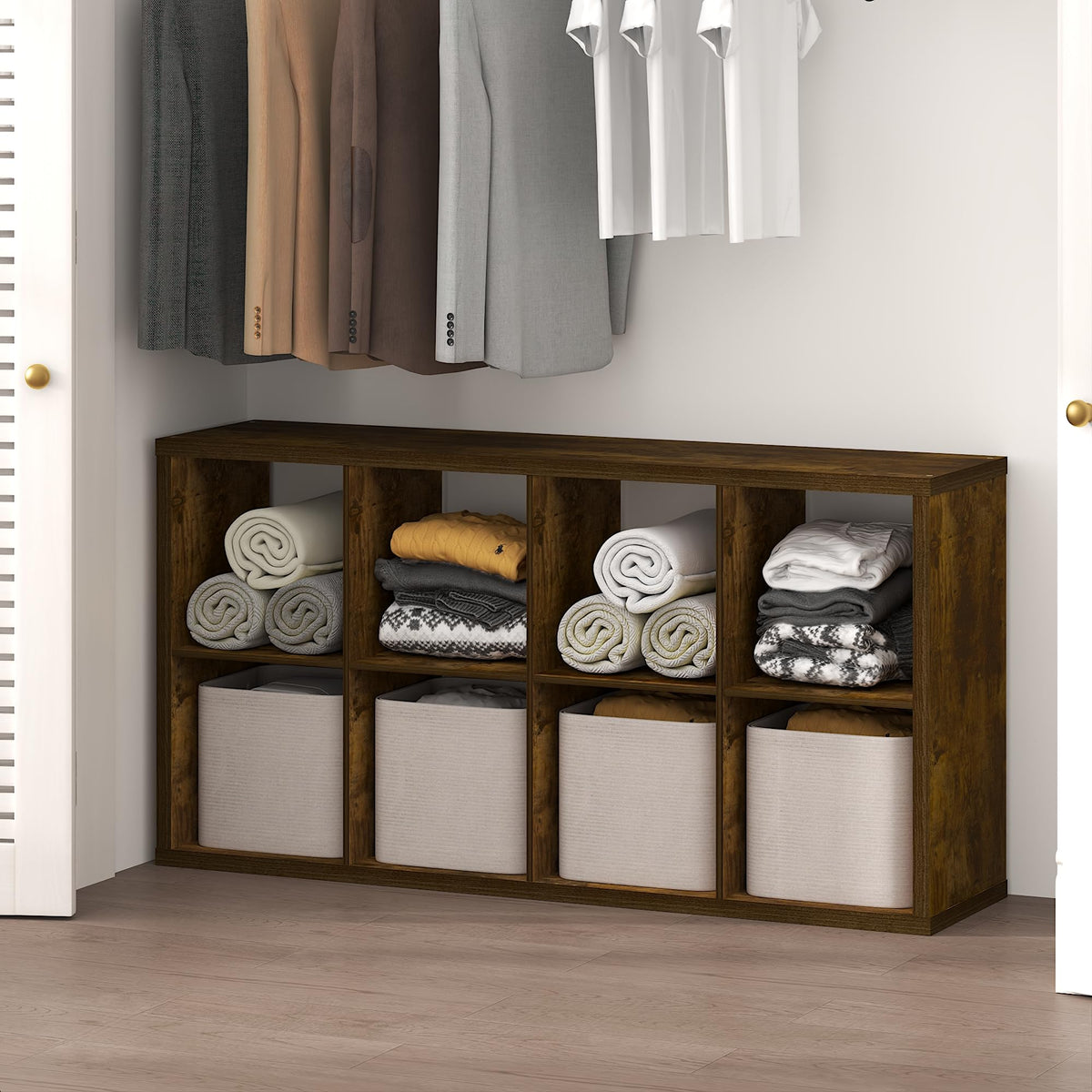 Furinno Cubic Extra Thick 8-Cube Closet Organizers and Storage, Amber Pine