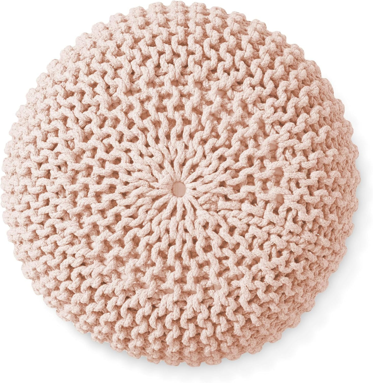 Casafield Round Pouf Ottoman, Light Pink - 20" Diameter x 14.5" High Cotton Knit Foot Stool - Boho