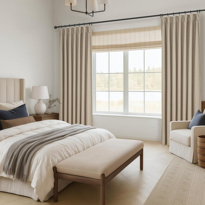 GreyBeige Modern Neutral 90 Inch Pinch Pleated Blackout Sliding Glass Door Curtains Light and Draft