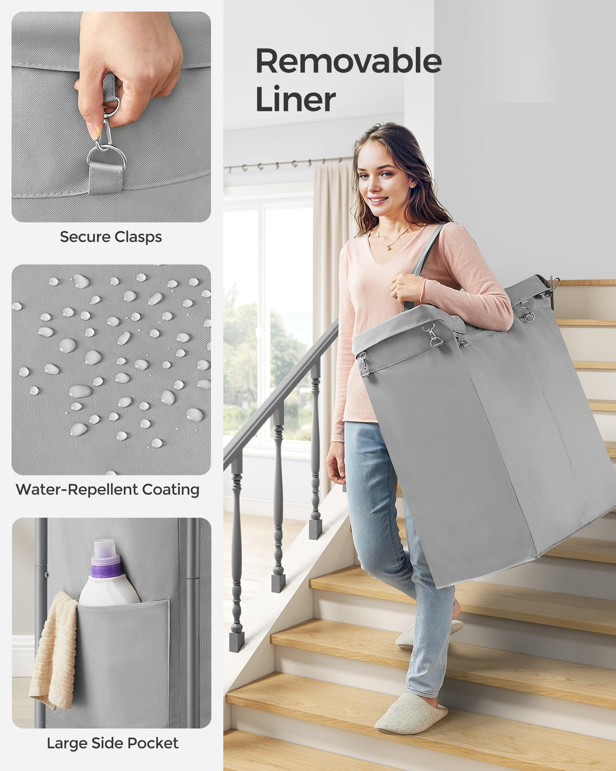 SONGMICS Laundry Basket with Wheels, 2-Section Rolling Laundry Hamper, 37 Gallons (140 L)