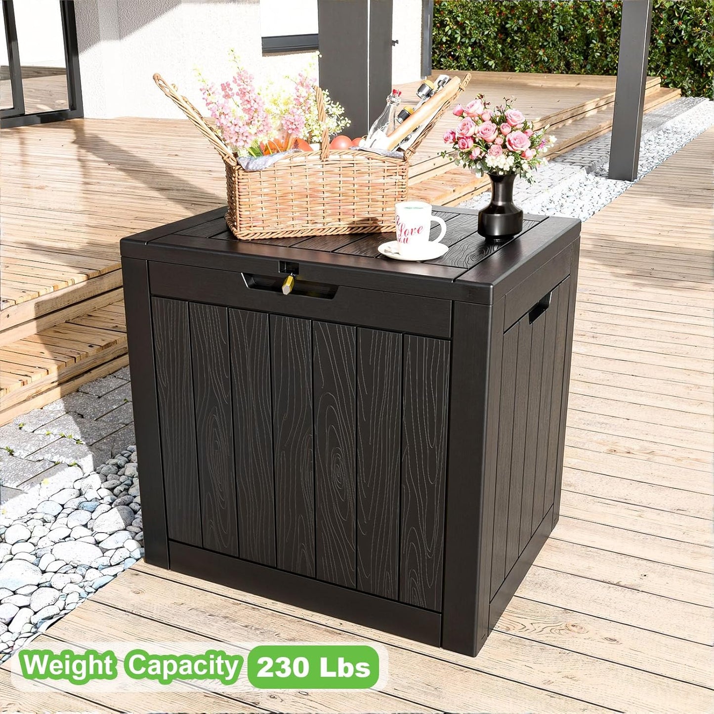 30 Gallon Outdoor Deck Box,Storage Lockable Waterproof Patio Furniture,Garden Tools,Cushions,Pool