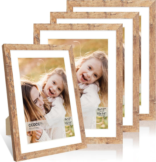 10x14 Picture Frame Set of 4, 10 x 14 Wood Photo Frames with Mat for 8x12 or 30x40cm Diamond