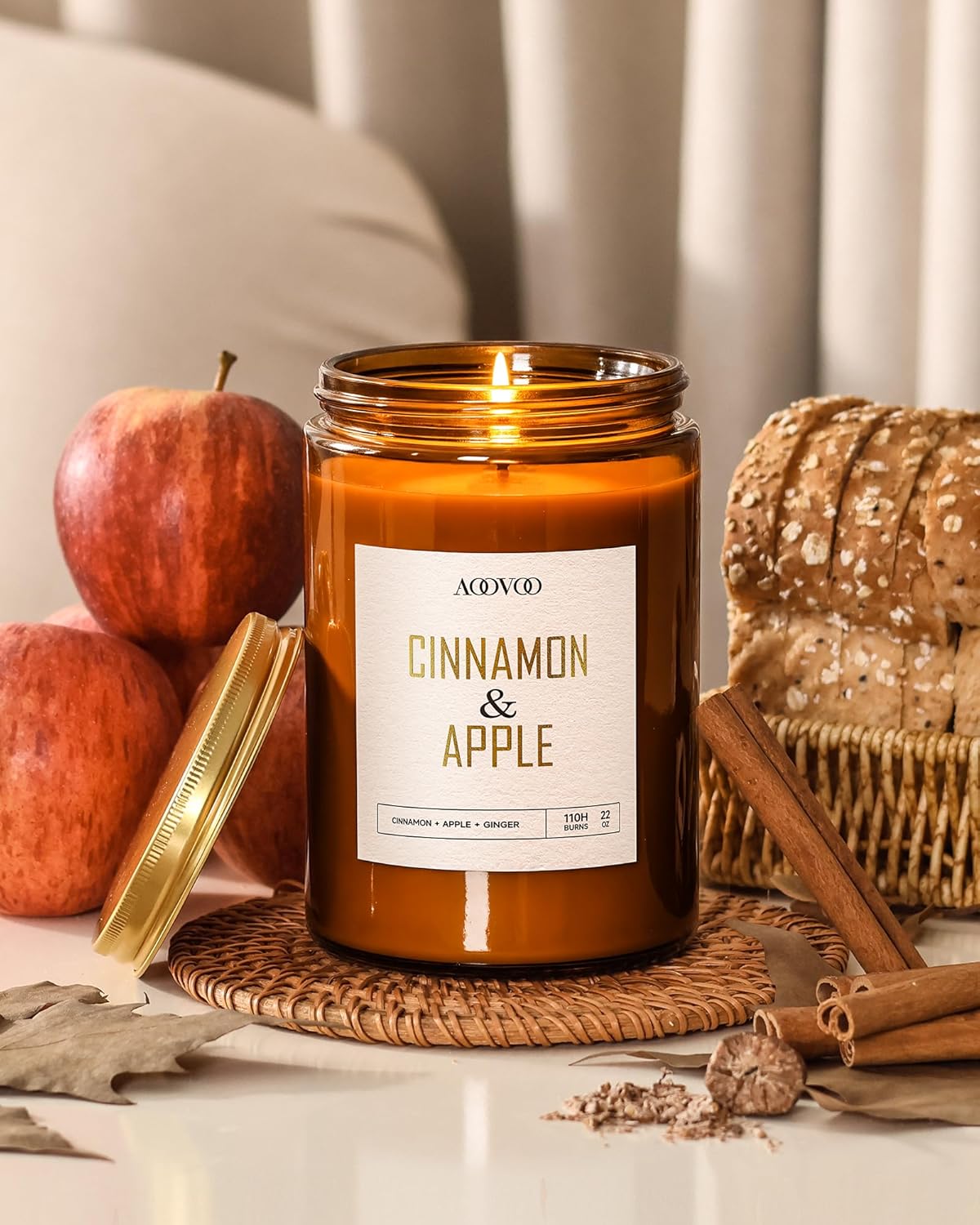 AOOVOO Apple Cinnamon Candles - 22 oz Scented Candles, Aromatherapy Candle, Soy Candle for Home