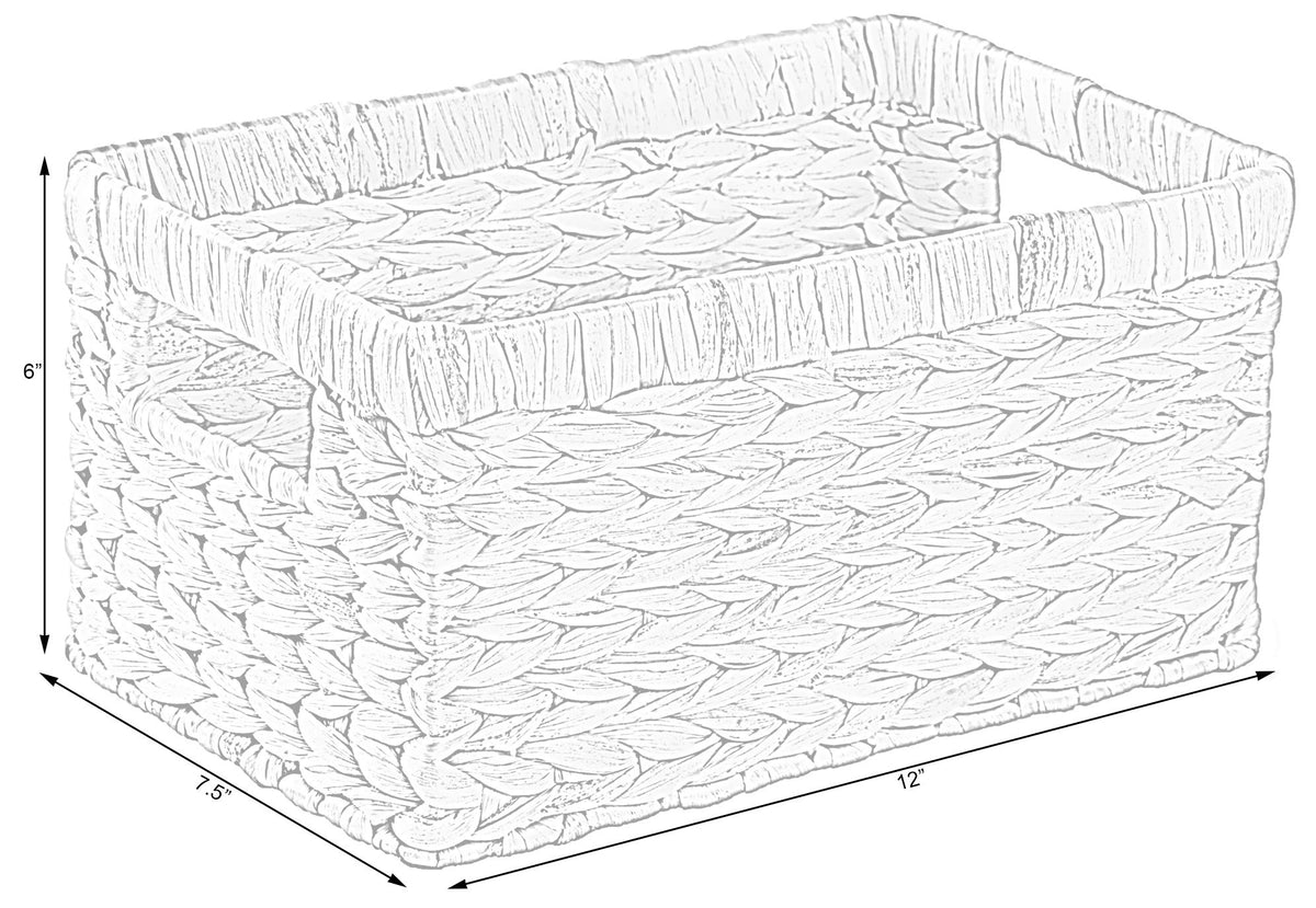 Natural Woven Water Hyacinth Rectangular Wicker Basket with Handles, Small Storage Bin Organizer