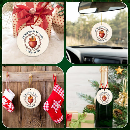 FLAGWIX Christian Gifts for Women Men - Sacred Heart Ceramic Christmas Ornaments 2025 for Tree