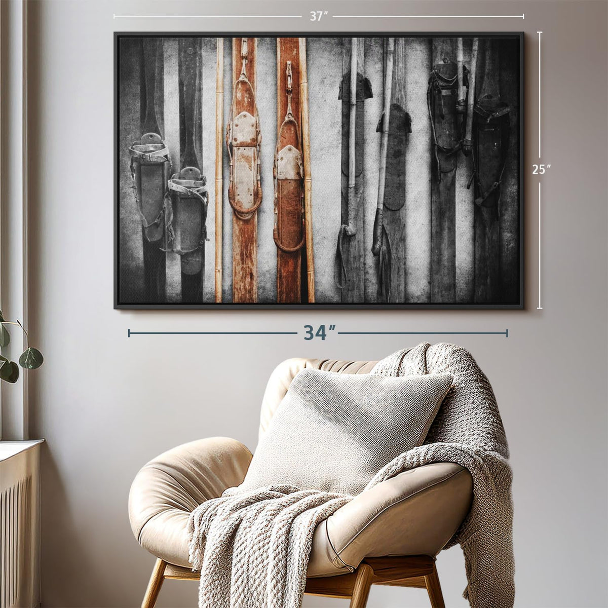 ElephantStock Ski Collection Wall Art - Horizontal Framed Canvas - 1-Piece Bathroom Wall Decor