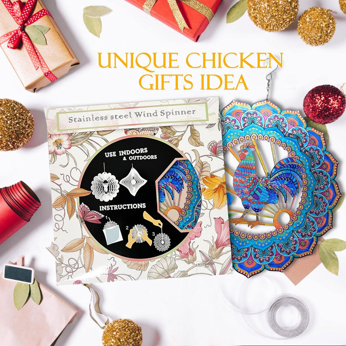 Rooster Wind Spinner for Yard and Garden,12in Wind Spinners Outdoor Rooster Gifts,Chicken Gifts for