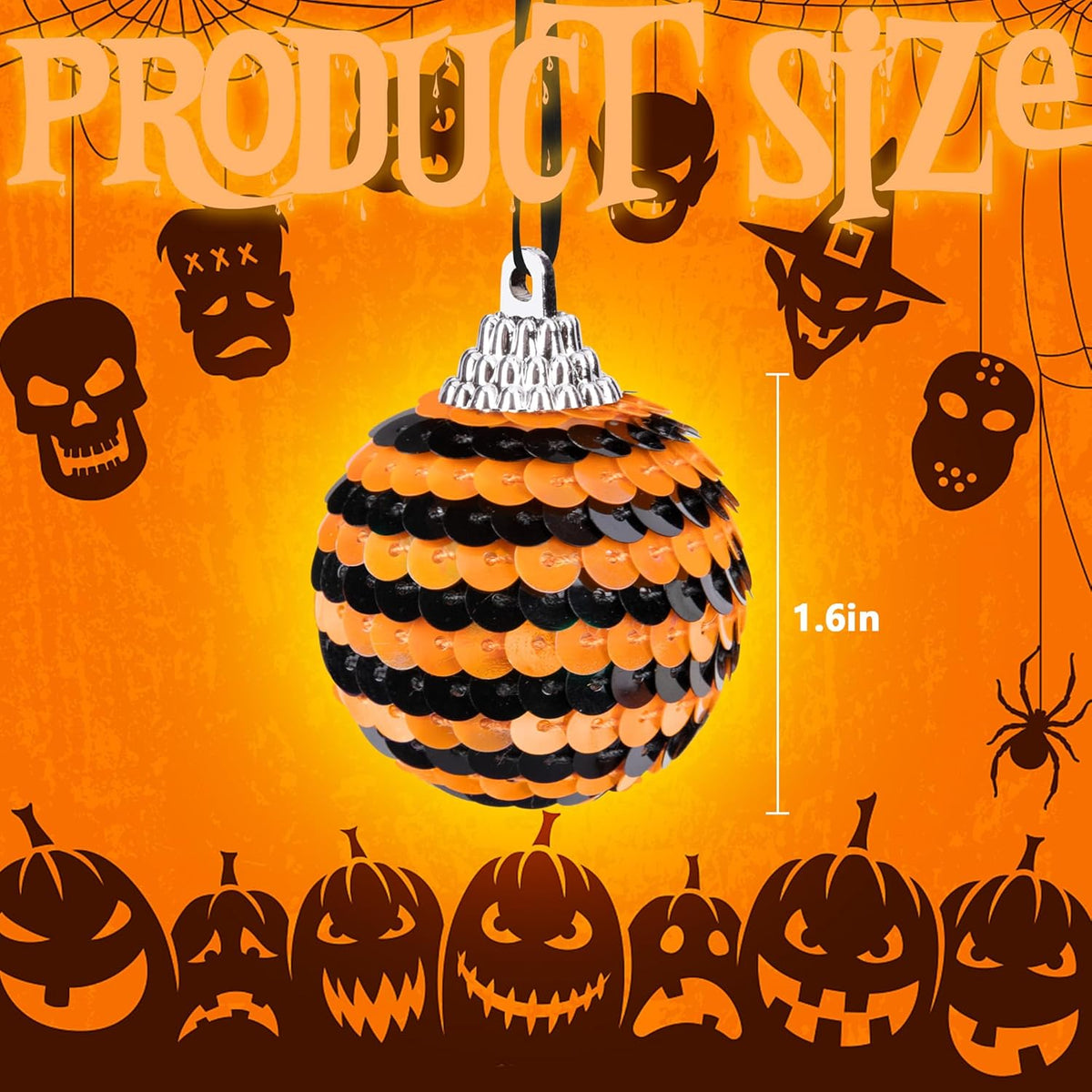 24 PCS Halloween Sequin Hanging Ball Ornaments-1.6 Inch Halloweens Black Orange Sequin
