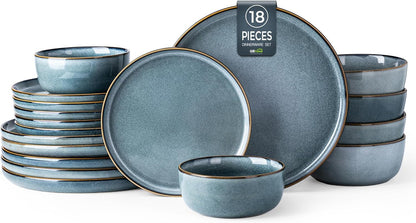 GBHOME Ceramic Dinnerware Sets for 6, 18 Pieces Stoneware Plates and Bowls Sets, Scratch Resistant