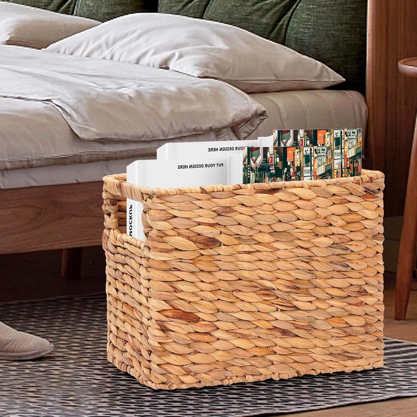 Magazines Holder Basket - Wicker Magazine Basket, Handwoven Magazine Holders for Bathroom,Home