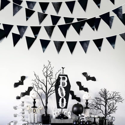 Black Party Decorations Triangle Pennant Banner Flag Black Metallic Fabric Bunting Garland for