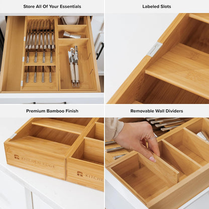 Premium Silverware and Utensil Drawer Organizers – Slanted 3-Compartment and 5-Compartment Design
