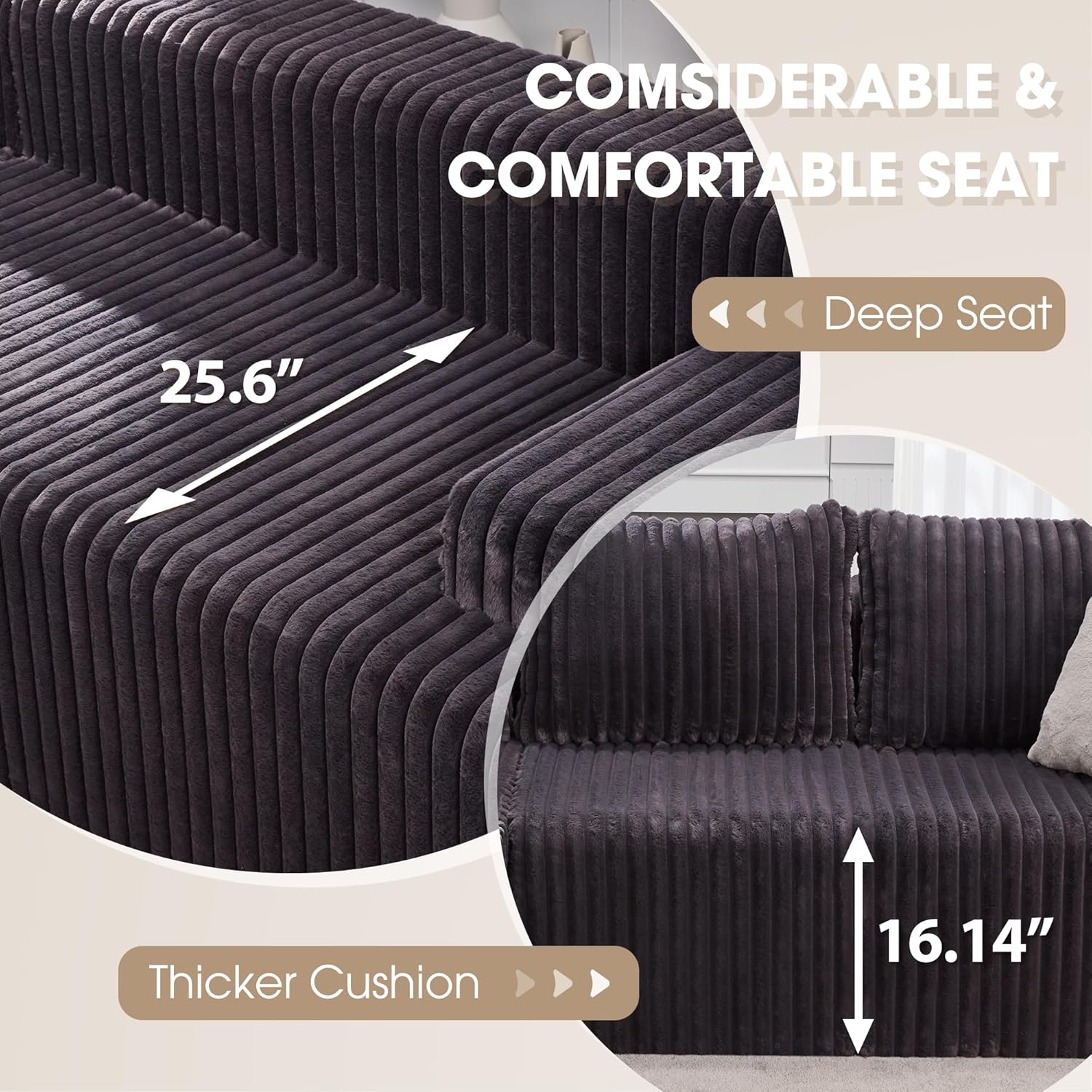 Hobestluk 96” Modular Sectional Sofa Couches L-Shape Couch 3 Seat Modular Sofa Memory Foam