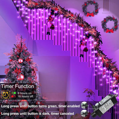 33ft Purple Halloween Lights Outdoor, 400 LED Icicle Lights for Outside Indoor Twinkle Christmas