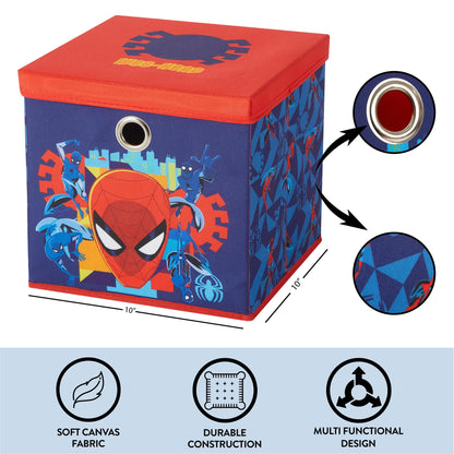 Idea Nuova Marvel Spiderman Collapsible Fabric Storage Cube,10” Organizer Bin with Lid for Bedroom