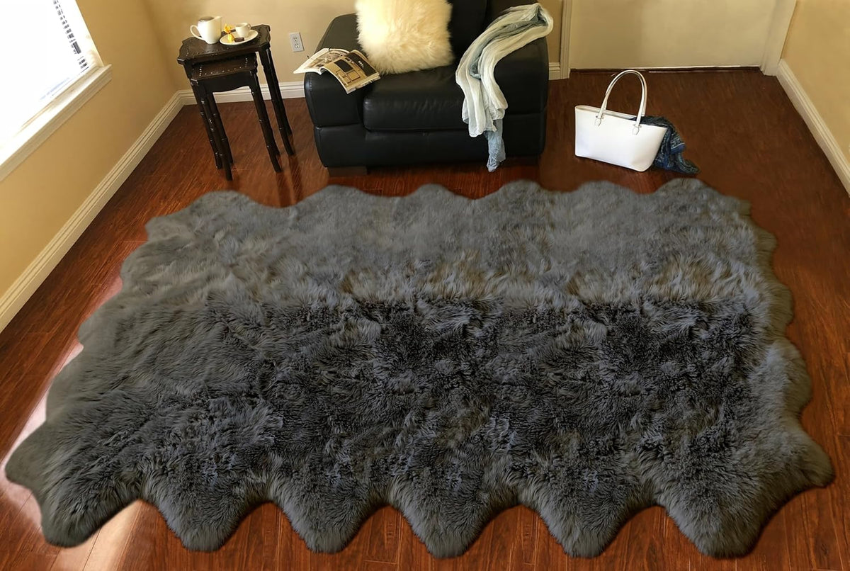 LAMBZY Faux Sheepskin Super Soft Hypoallergenic Free Shape Silky Shag Rug, Luxury Shaggy Plush