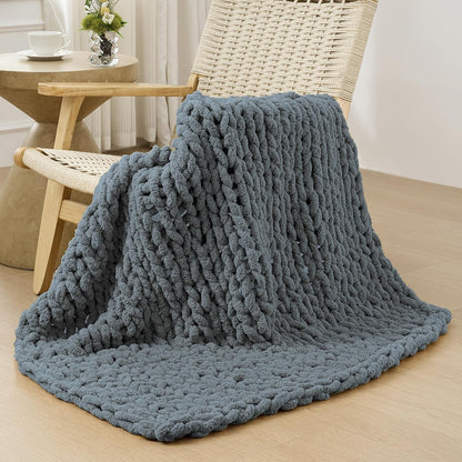 Bigacogo Chunky Knit Throw Blanket for Couch, 40x40 inches, 100% Hand Knitted with Thick Jumbo