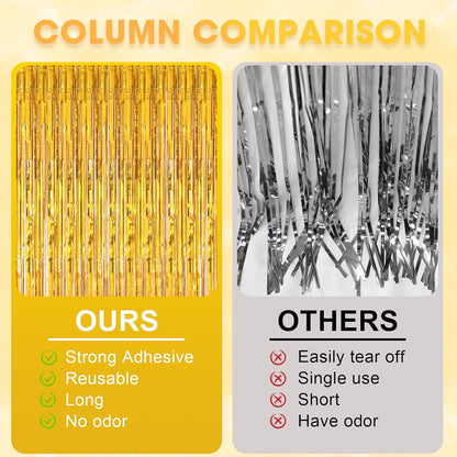 3 Pack 3.3 x 8.2 ft Laser Gold Foil Fringe Backdrop Curtains, Tinsel Streamers Birthday Party