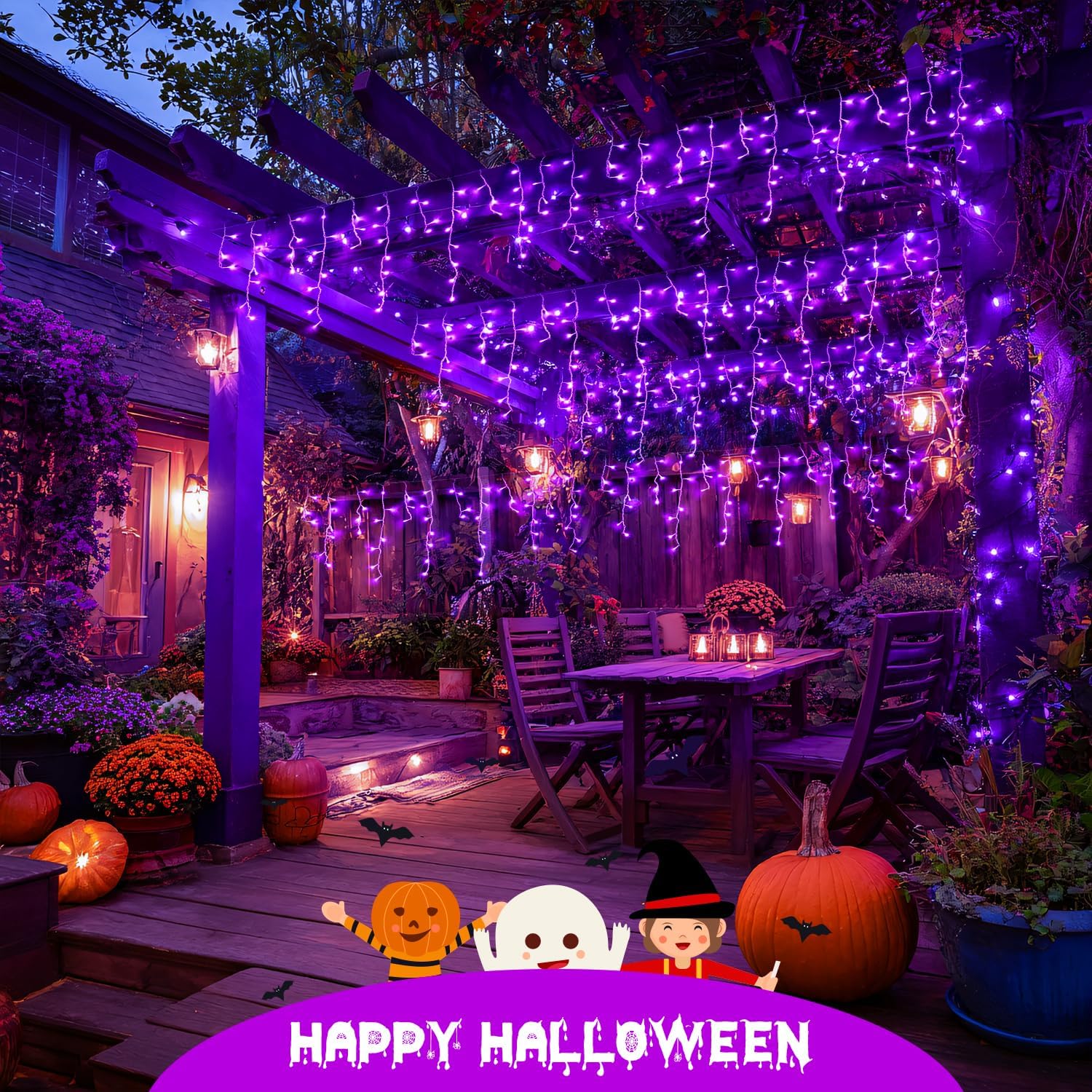 JMEXSUSS Purple Halloween Lights Outdoor, 800 LED Purple Icicle Lights Outdoor Waterproof, 8 Modes